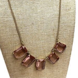 RARE FIND J.Crew Brass and 5 Emerald Cut Light Pink pendant Necklace. STUNNING!